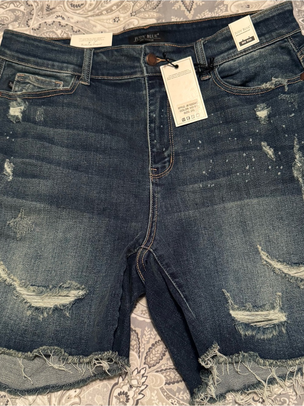 Judy Blue Mid Rise Distressed Denim Shorts